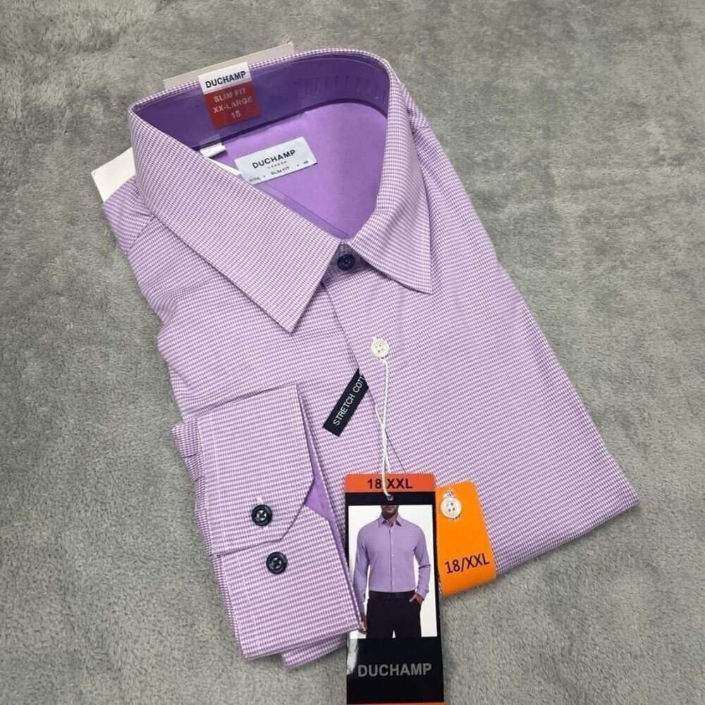 Duchamp London Slim Fit Dress Shirt XXL Lilac Stretch mens 6818